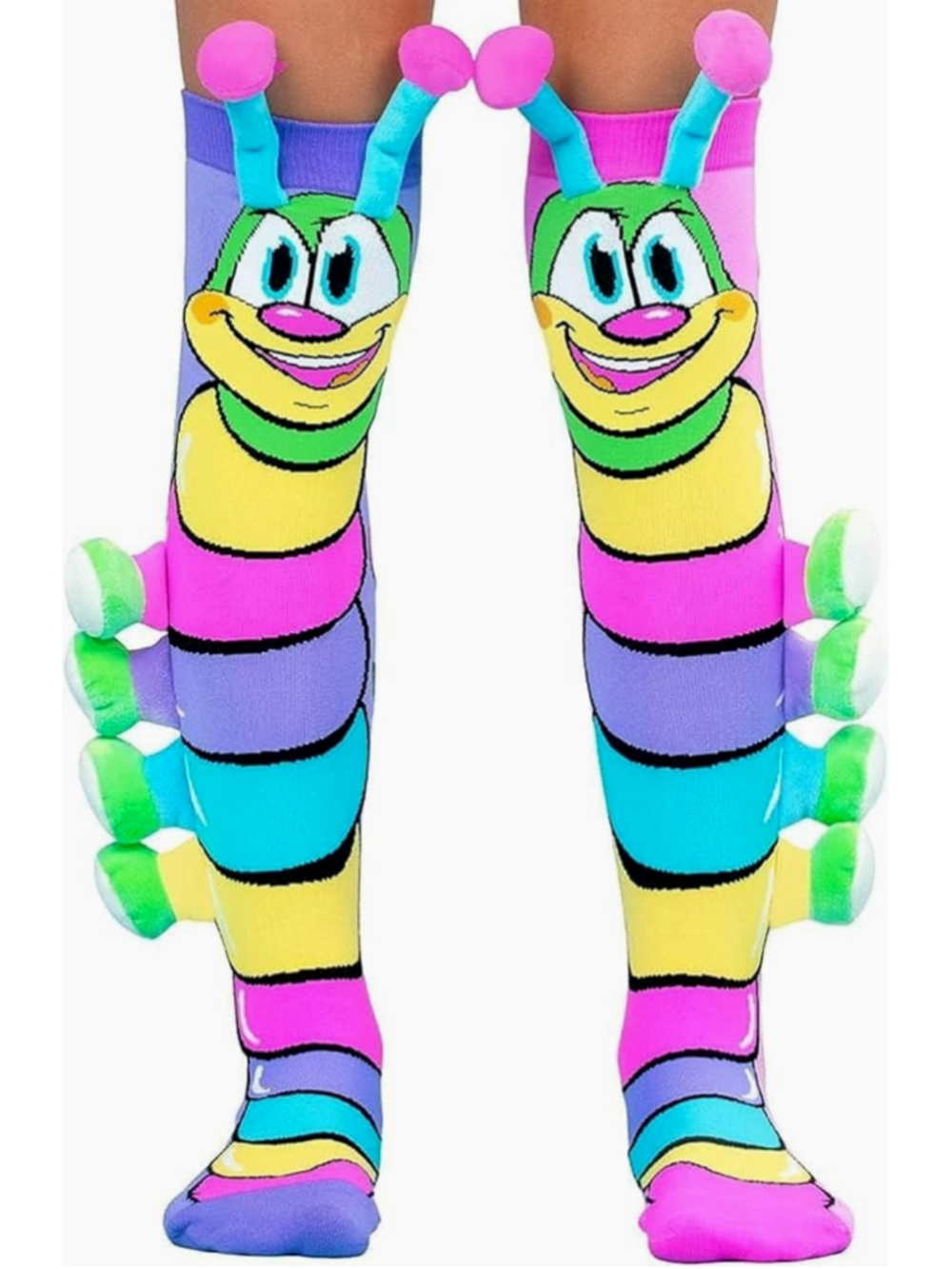 Madmia Rainbow Colorful Caterpillar Socks Knee High Stretch Big Kids and Adults